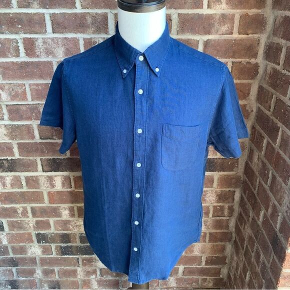 J Crew Shirt M Linen Blue - Picture 5 of 12